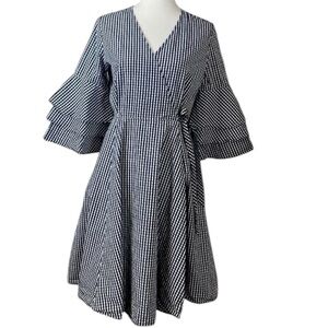Elegant navy and White Gingham wrap Dress size 12